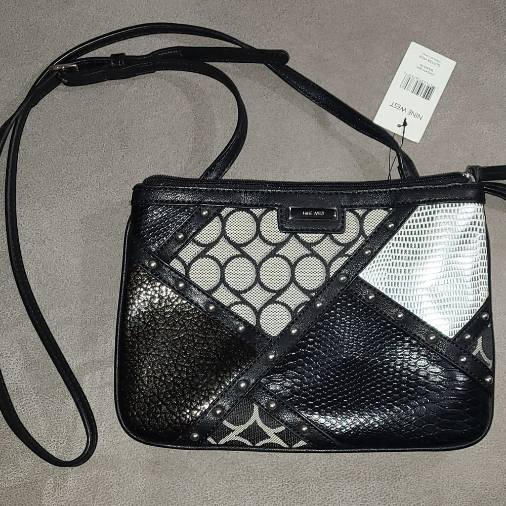 Nine West crossbody‎ NWT super cute patterned purse patchwork purple interior